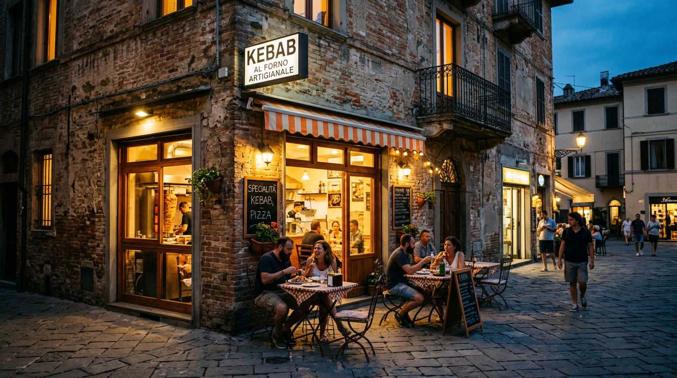 Esterno del locale sulla piazza la sera